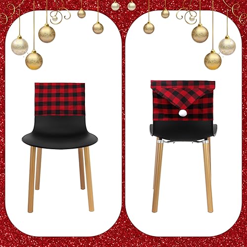 Miniatura 3 de Paquete de 6 fundas para sillas de Navidad, con sombrero de Papá Noel, fundas rojas para sillas de comedor, decoraciones navideñas de Navidad