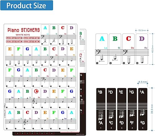 Miniatura 2 de Calcomanías de teclado de piano para teclas de 88/61/54/49, calcomanías de teclado de piano para niños que aprenden piano, etiquetas de teclas de