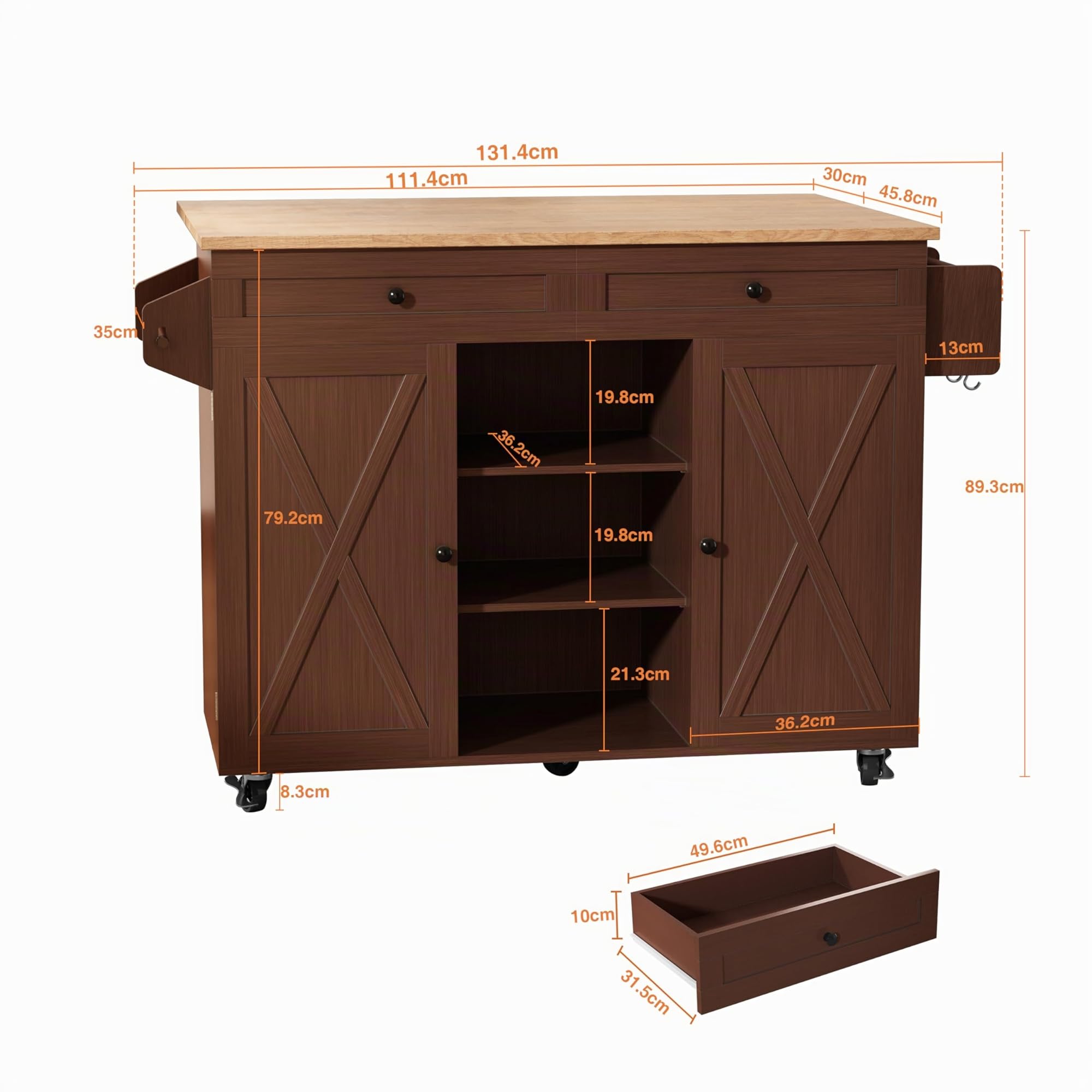 HOLTICO Isola Cucina Pieghevole con Ruote Bloccabili, Carrello Cucina Multifunzione con Piano Ribaltabile e Armadio di Stoccaggio, Arredo Salvaspazio per Cucina e Sala da Pranzo, Marrone Caffè