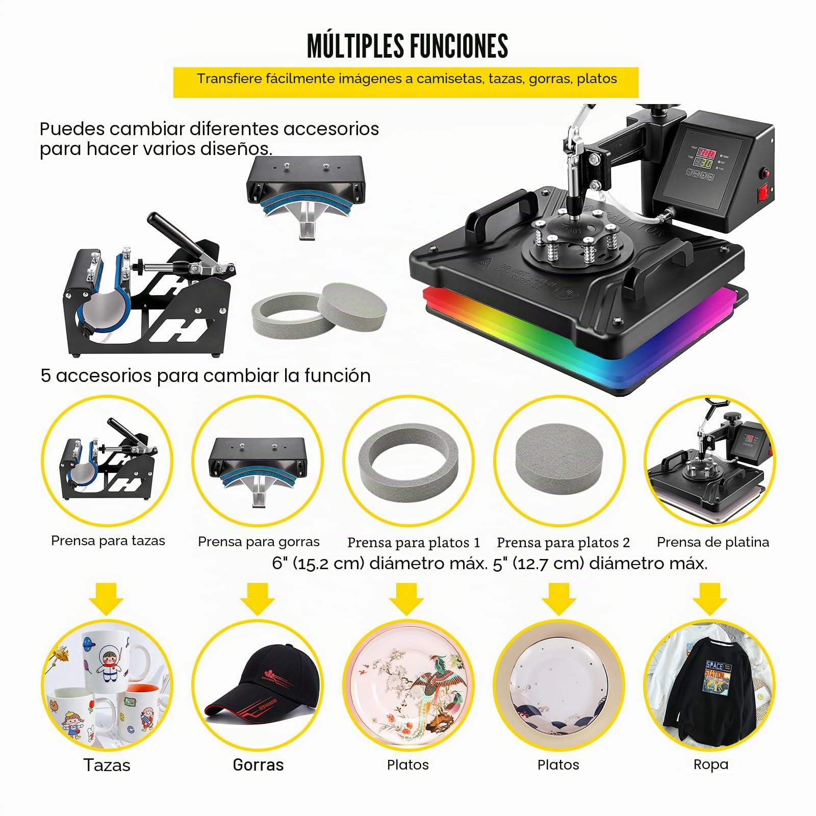 VEVOR 5 en 1 Prensa de Calor 38 x 30 cm, Máquina de Transferencia de Calor Multifuncional Máquina de Sublimación para Camisetas Tazas Platos Sombreros