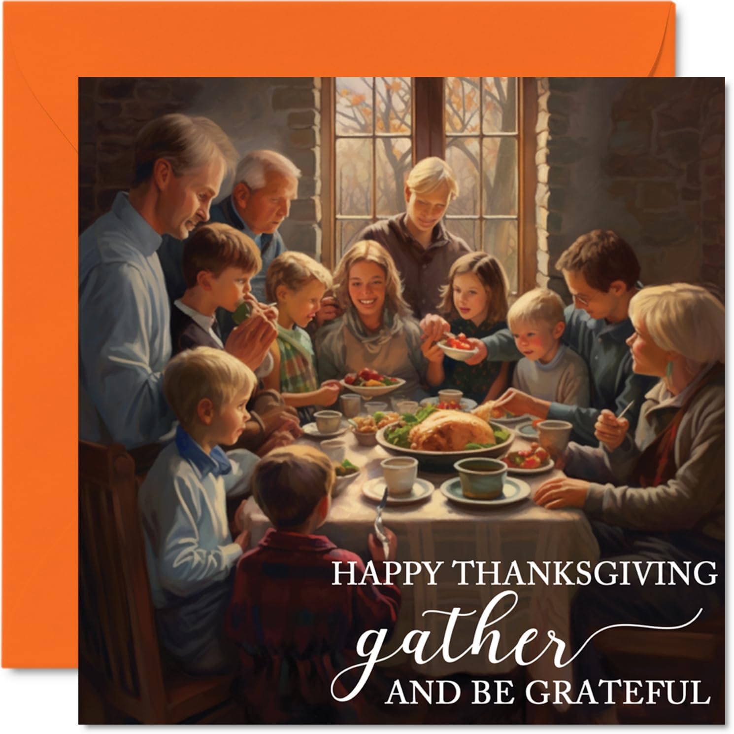 Thankgiving Greetings Card for Women Men - Thanksgiving Meal - Sister Brother Cousin Uncle Aunt Mom Dad Papa Pops Grandma Grandpa, Special Wishes Gift, 5.7 x 5.7 Inch Single Greeting Cards Gift