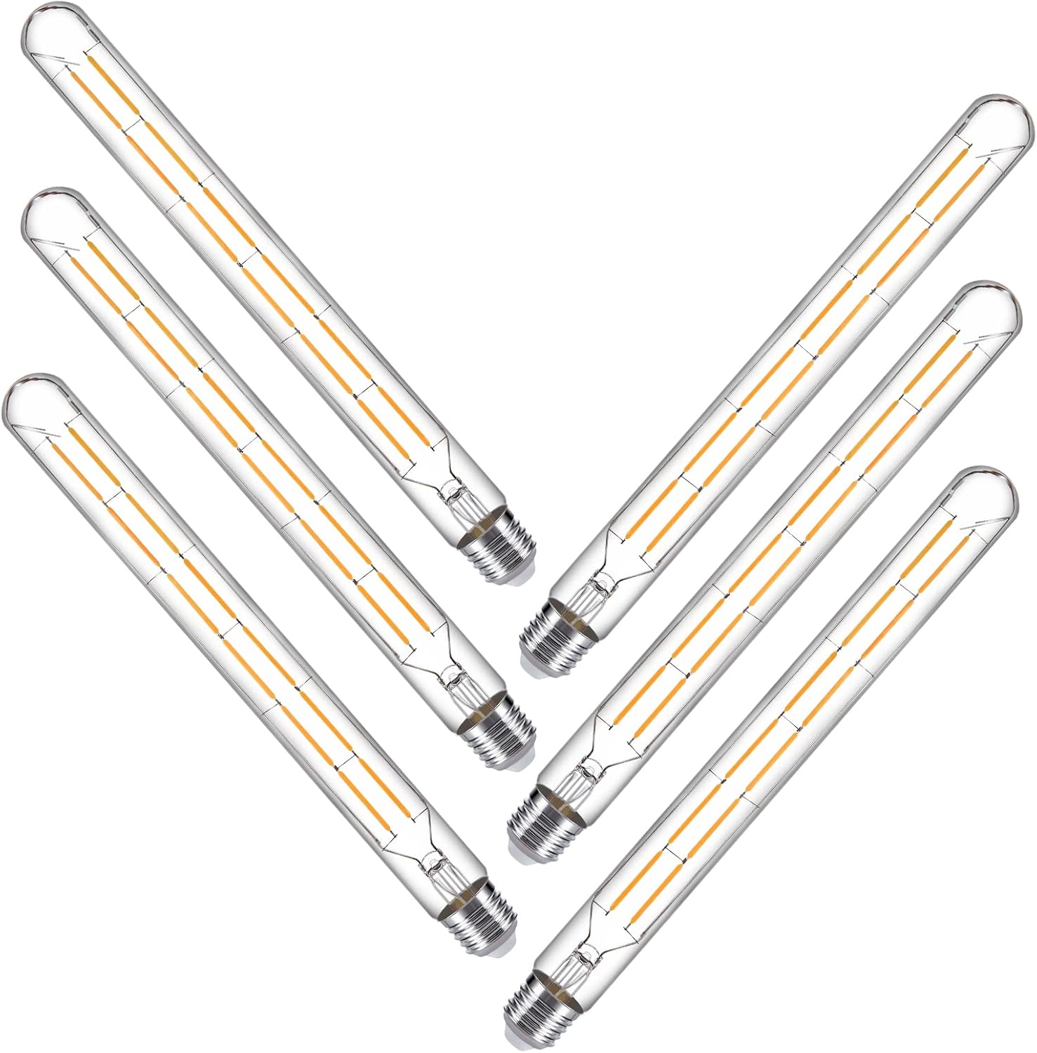 LED Tube Bulbs,T10 Tubular Edison Style LED Filament Bulb, 12W Dimmable Antique LED Bulb,E26 Base,Clear Glass,Warm White,2700K,1000LM(75-100W Equivalent),11.8in,6Pack