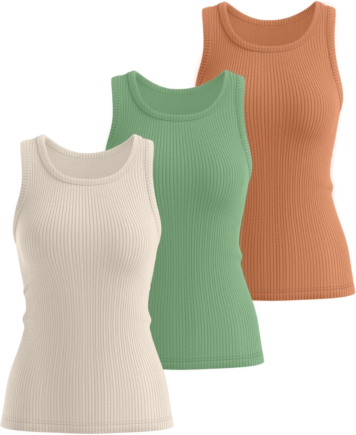3 Pack Women's Ribbed Tank Tops Sleeveless Cotton Casual Knit Slim Shirts Crew Neck Summer Basic Tops - Image 3