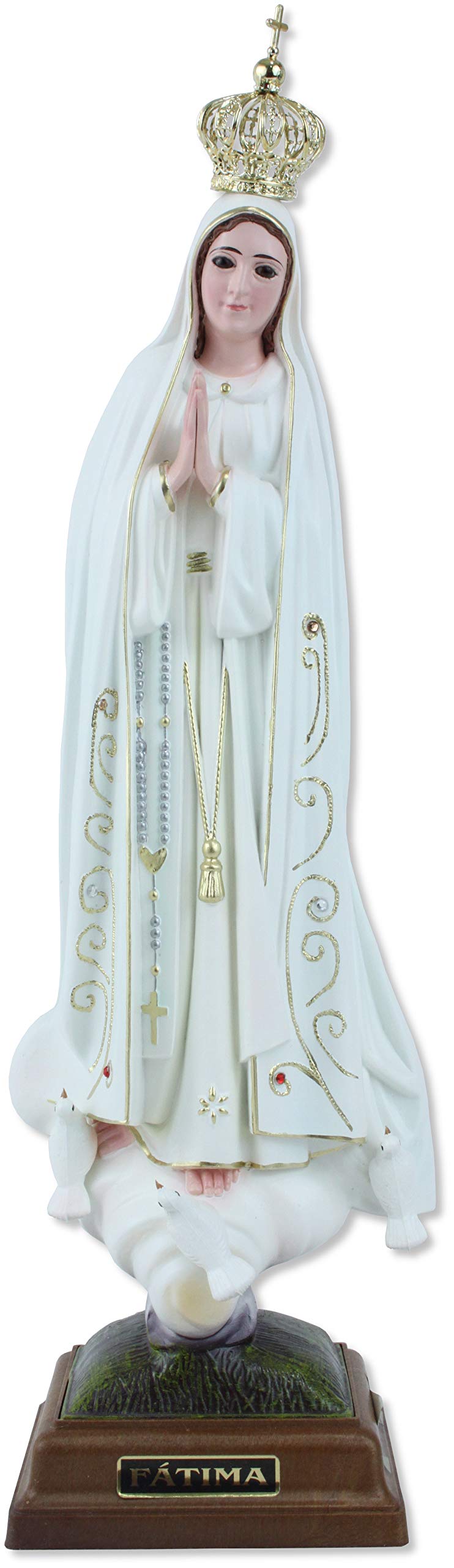 Proposte Religiose Statue of Our Lady of Fatima in Hand Painted Resin with Glass Eyes. Height 35 cm
