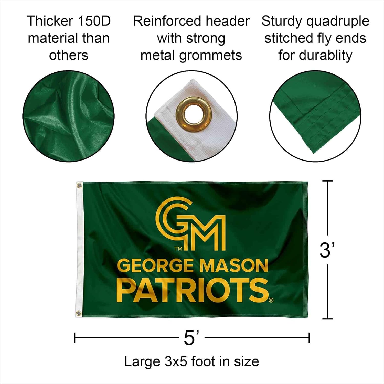 George Mason Patriots Wordmark Large Grommet Banner Flag - Image 2