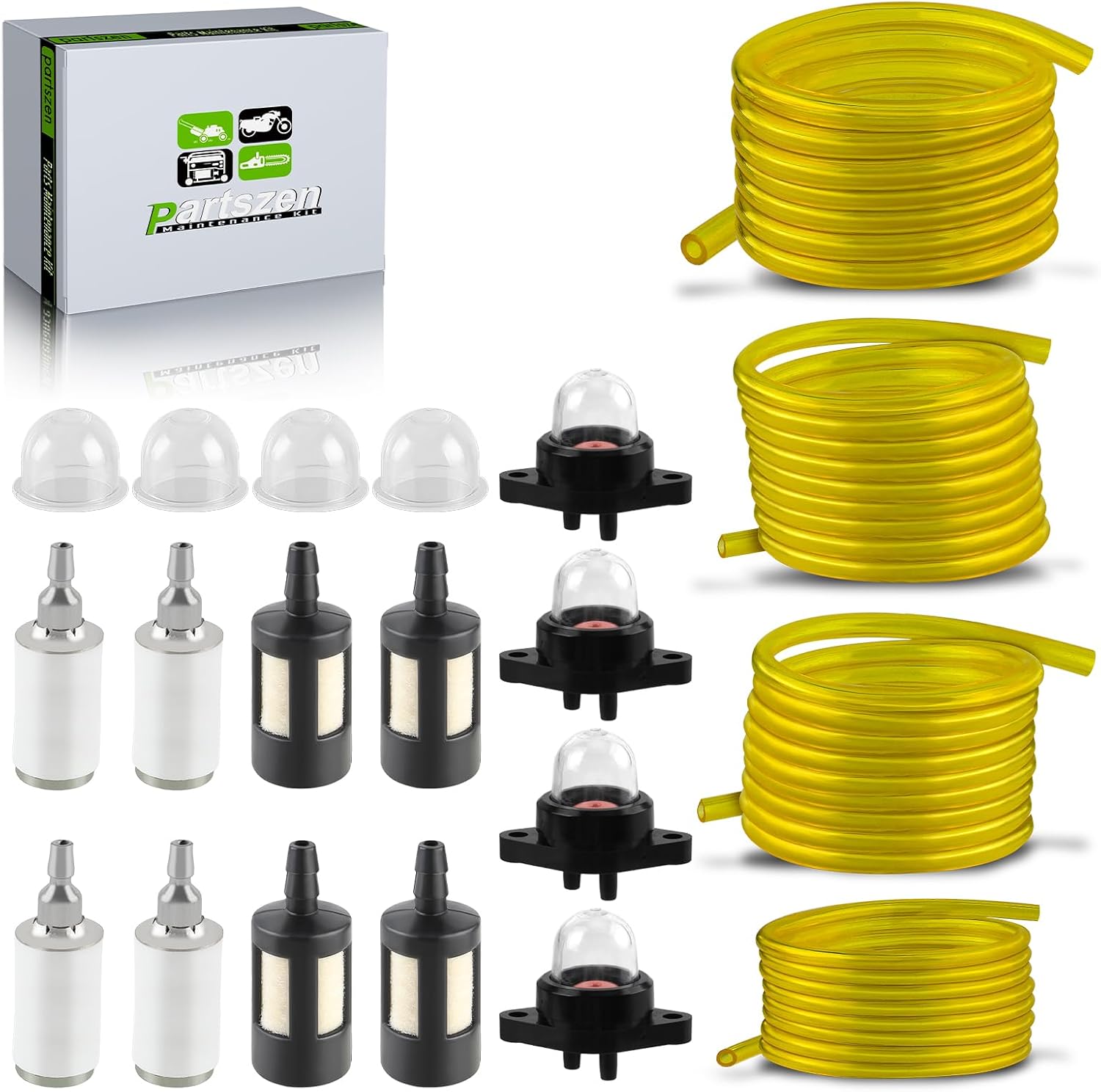 5 Feet Fuel Lines Hose with W-albro 188-512-1 ZAMA 0057003 Primer Bulb and 530095646 Fuel Filter for Chainsaw String Trimmer Leaf Blower Lawnmower Common 2 Cycle Small Engine