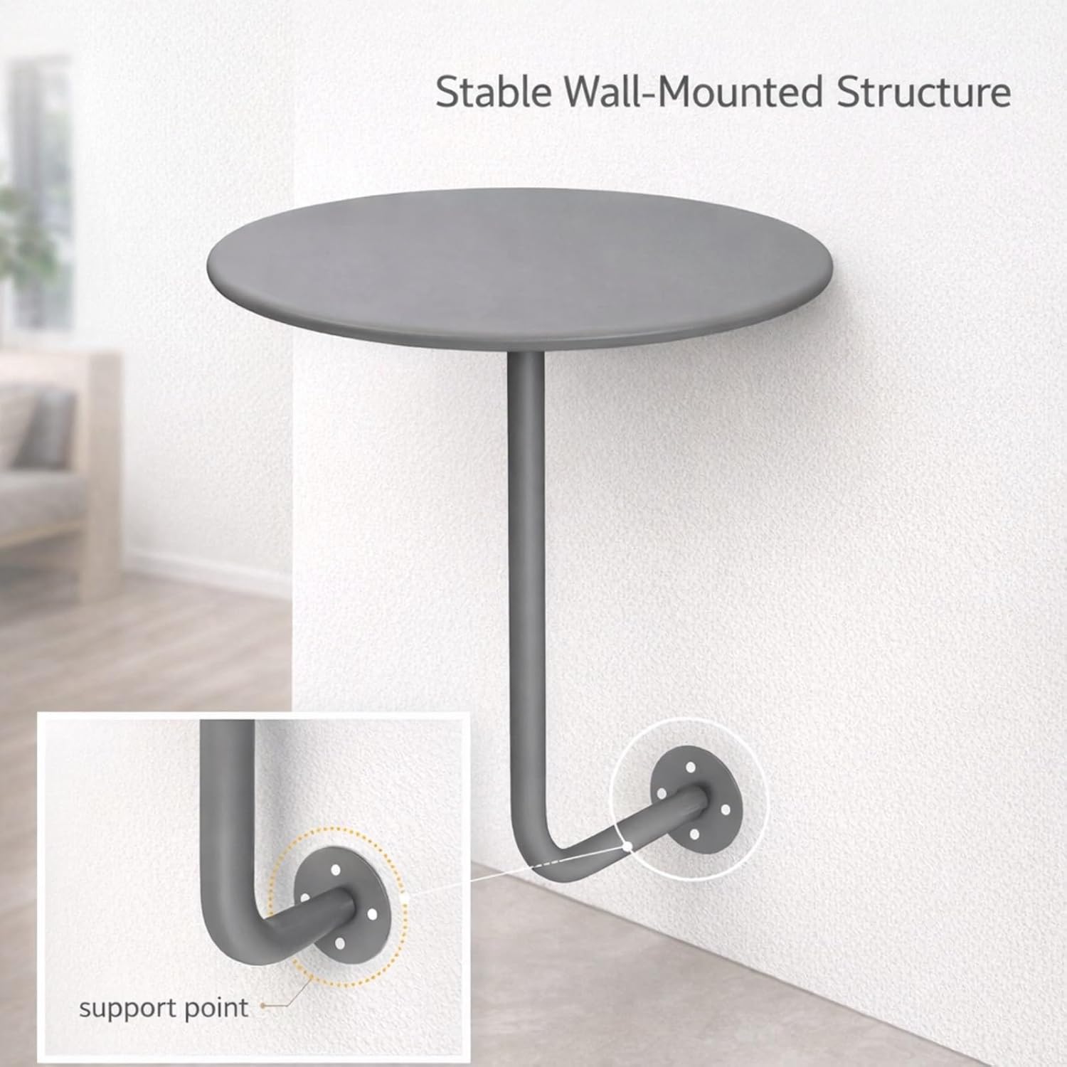 Wall-Mounted Bar Table, Wrought Iron Small Round Coffee Table, Floating Side Table for Dessert Shop, Cafe Booth, Living Room, Balcony Industrial-Style(White,40cm/15.7inch)