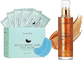 Hyaluronic Acid Eye Mask for Dark Circles and Eye Bags & Shimmer Body Oil Face Glow Pearl Highlighter Body Makeup Shine Glitter