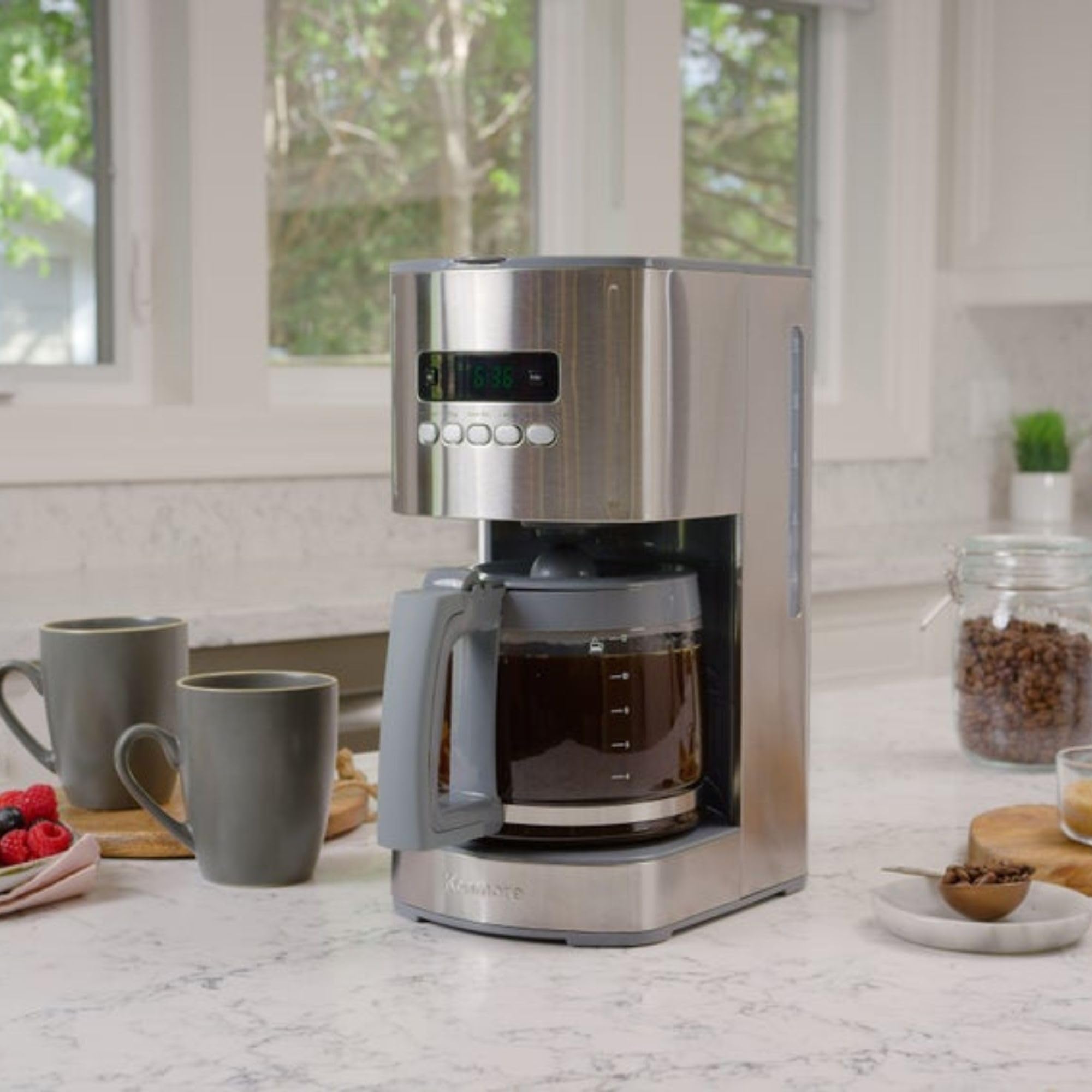 Koolatron Kenmore Elite Drip Coffee Maker - 12-Cup Programmable Coffee Machine With Glass Pot, Pause and Pour, Auto Shut-Off, Large Water Reservoir, Reusable Filter, Dishwasher Safe Carafe