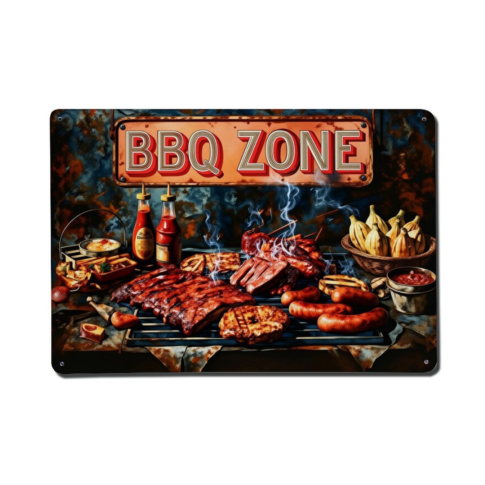 Enderetf Vintage Barbecue Grill Smoke Meat Sauce Tin Sign Metal Poster, Home Bar Garage Man Cave Cafe Indoor & Outdoor Wall Decoration 8X12inches