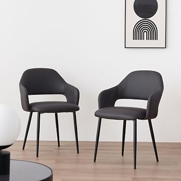 VENTOTA CBK Dining Chair, Set of 2 with Arms, Dining Chair, PU Leather, Cushion Seat, Steel Legs, Nordic, Vintage, Simple, Modern, Dining Chair, Fatigue, Stylish, Living Room, Restaurant, Cafe
