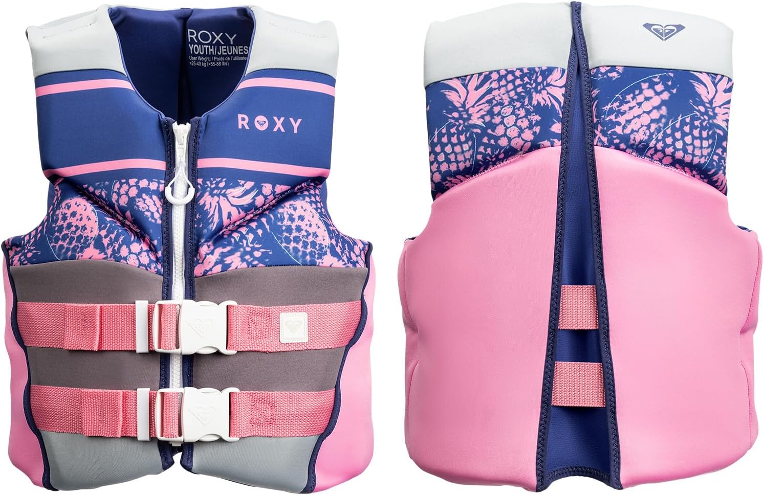 ROXY Life Jacket for Youth/Kid/Toddler, USCG and Transport Canada Approved Type III PFD, Evoprene Life Vest for Boating Kayaking Fishing Paddling Watersports