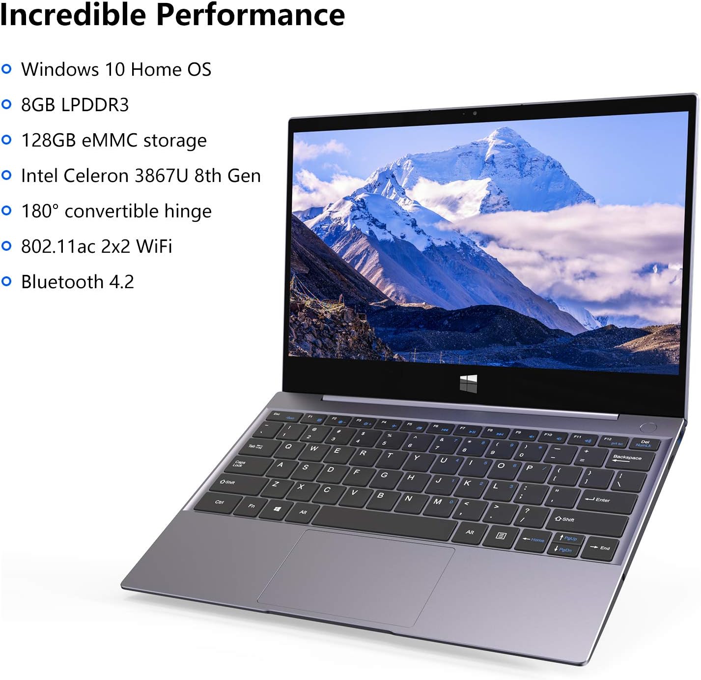 Crazy Deals XIDU Tour Pro 12.5 Touchscreen Laptop, 2K(2560x1440) IPS Display, Backlit Keyboard, Fingerprint Reader, Intel Celeron 3867U, 8GB RAM, 128GB eMMC, Windows 10 Home (Space Gray)