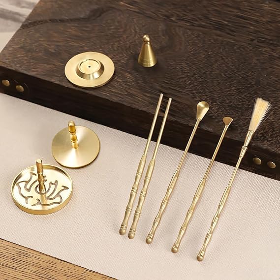 Chinese Incense Burner Kit, Copper Making Set With Mold Tools, Home Fragrance Accessory, Powder Burner for Yoga Meditation Gift