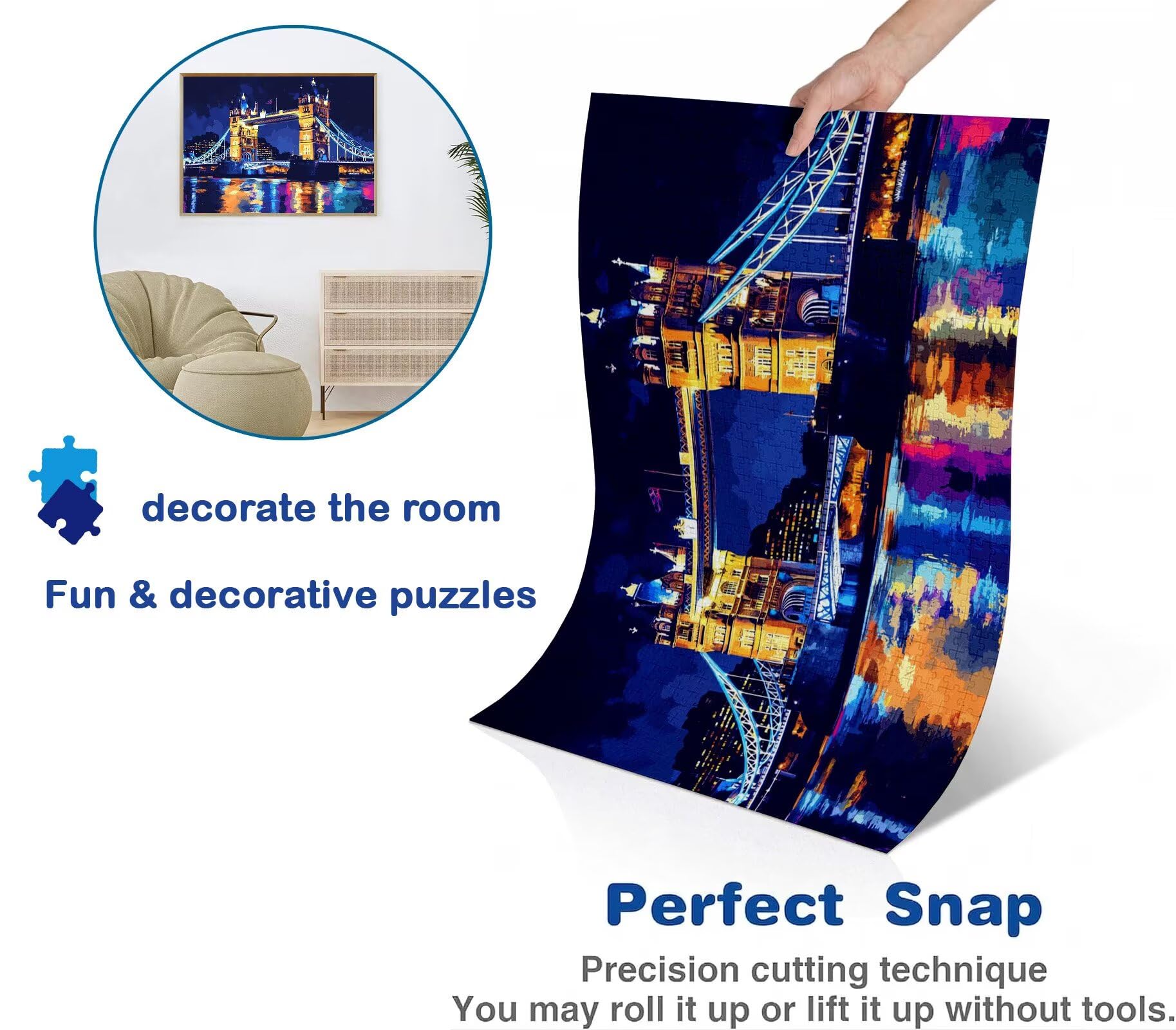 Puzzle 4000 elementów, niemożliwe puzzle dorośli 141,5 x 87,5 cm, druk w wysokiej rozdzielczości, gry edukacyjne, drewniane puzzle antystresowe dla całej rodziny, dekoracje ścienne, London Tower