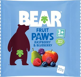 BEAR Fruit Paws Raspberry & Blueberry (Pack of 18) – 100% Fruit, No Added Sugar, Ideal lunchbox snack for kids or On‑the‑Go