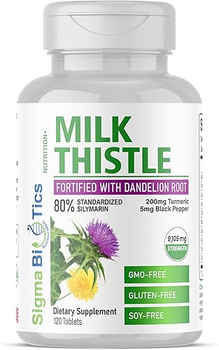 Extracto de cardo mariano 9105mg Fortificado con raíz de diente de león, cúrcuma, pimienta negra, NAC, colina y taurina 80% silimarina