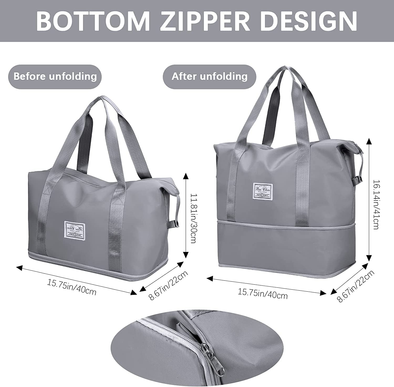 Bolsa de viaje plegable de gran capacidad, ligera, impermeable, bolsa de equipaje de viaje, bolsa de viaje para mujeres y hombres, Gris, Equipaje