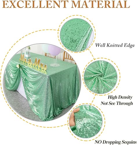Miniatura 4 de ShinyBeauty Mantel de lentejuelas color verde menta de 50 x 80 pulgadas, funda de mesa rectangular superpuesta de suministros de fiesta de boda,
