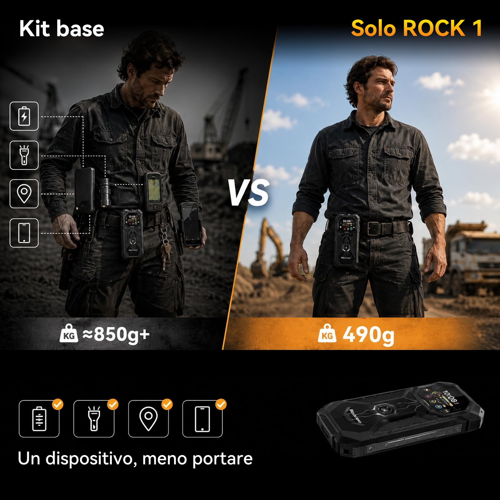 Blackview ROCK 1 Android 16 Rugged Smartphone 15000mAh,Telefono Indistruttibile per Esploratori e Outdoor, Doppio Schermo,24GB+256GB,Fotocamera Notturna 20MP, Gemini AI/NFC/3 Anni di Garanzia
