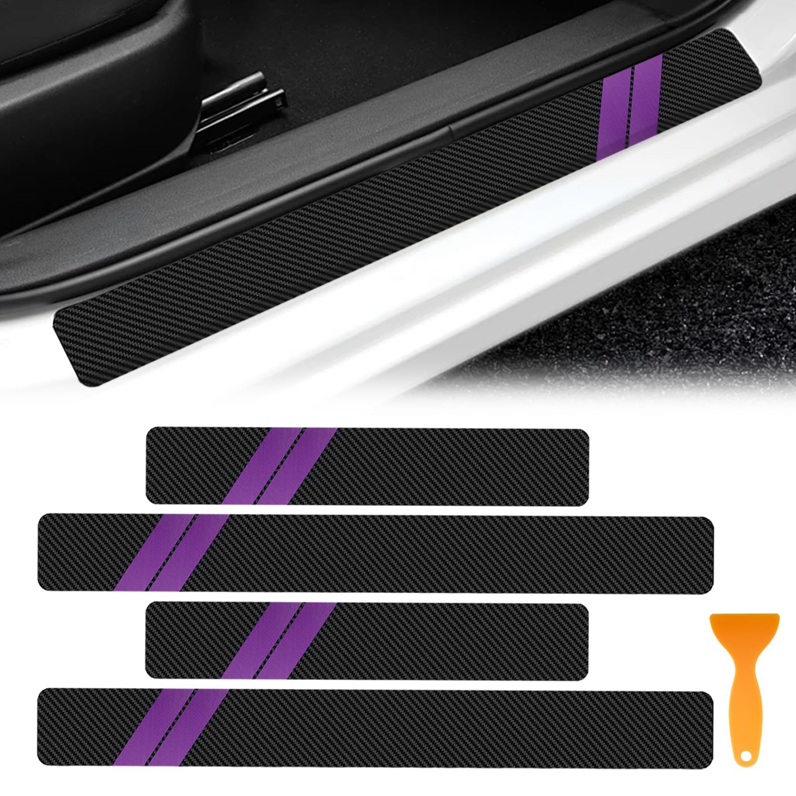 QIZUN Car Door Sill Protector for Toyota RAV4 PHEV Plug-in Hybrid 2023 2024, Waterproof Scratch Resistant Carbon Fibre Car Door Threshold Guard Scuff Plate Sticker,Purple