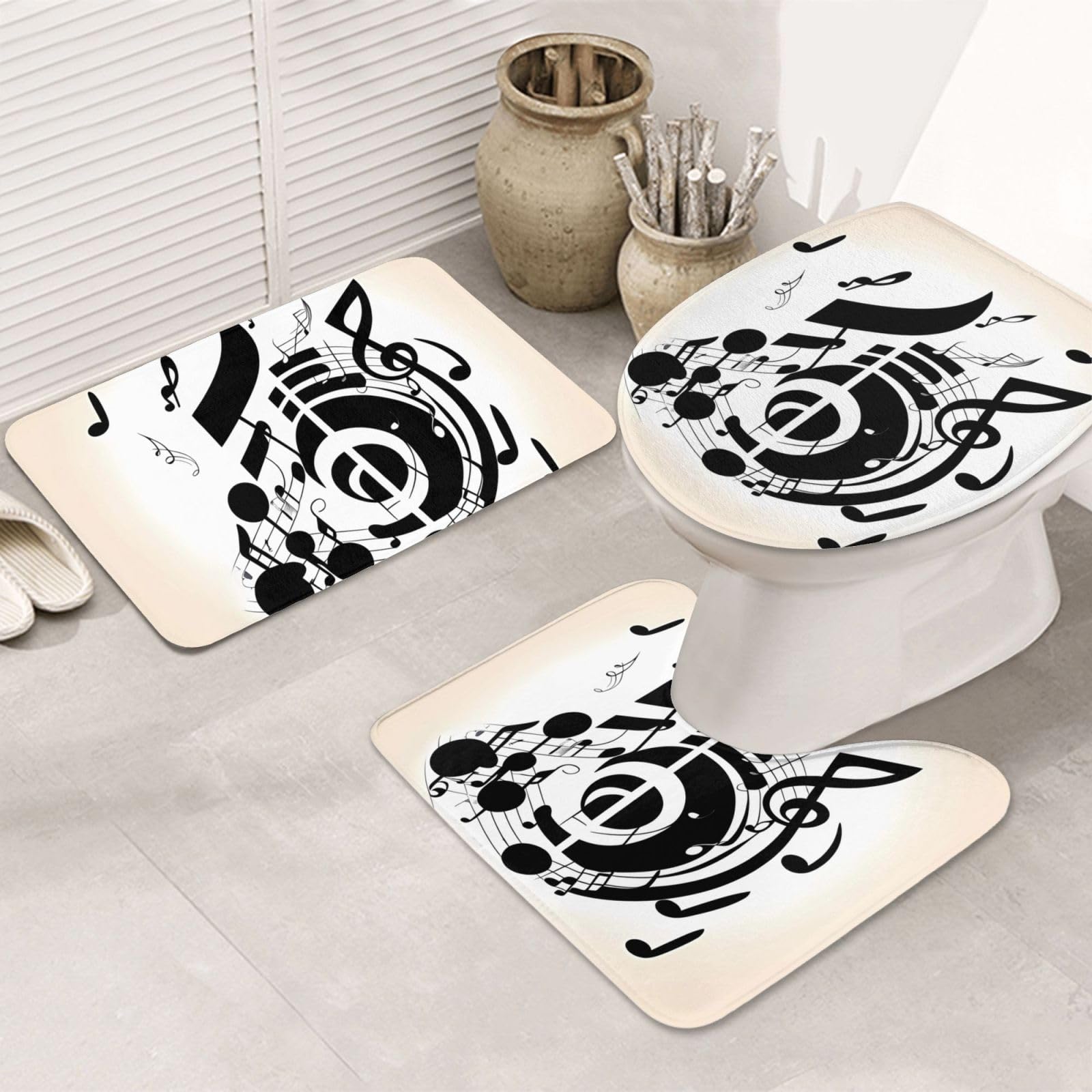 Tapis de salle de bain motif note de musique ensemble 3 pièces en U