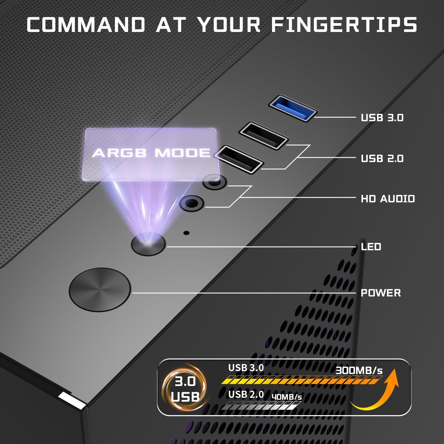 Micro-ATX Gaming PC Case with 270° View Tempered Glass, Pre-Installed 2 PWM ARGB Fans & Magnetic Filter, Supports 420mm GPU and 360mm AIO Cooler, Standard ATX PSU