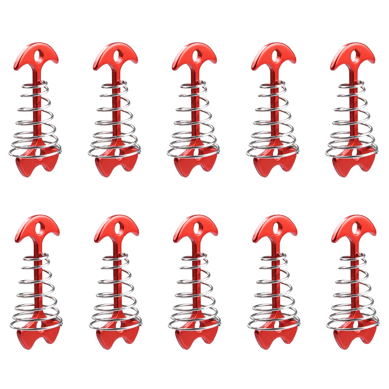 Alnicov 10Pcs Deck Plank Board Tent Stakes,Fishbone Deck Anchor Pegs with Spring Buckle for Outdoor Camping Hiking,Red
