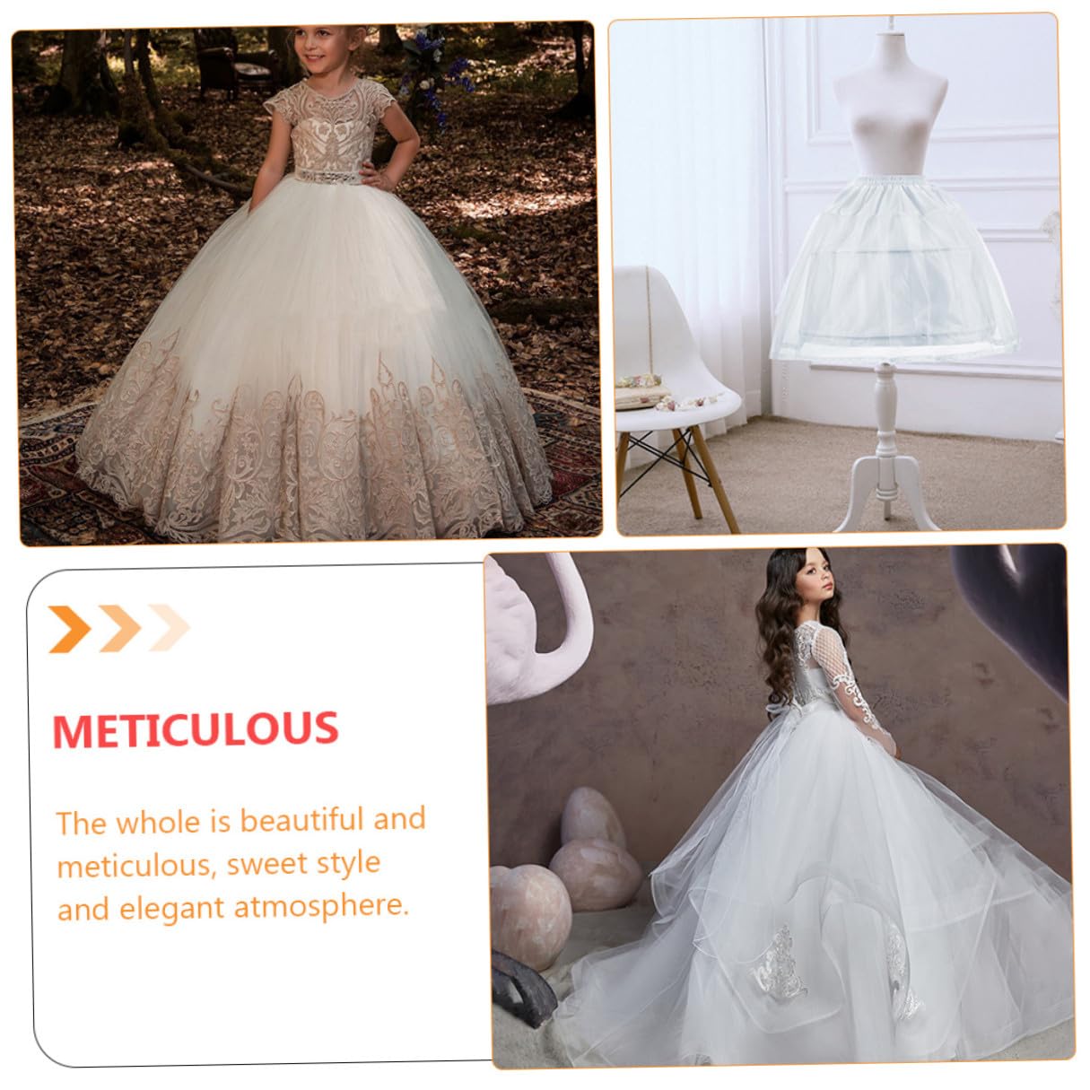 KOMBIUDA Tüllrock aus Polyester Lolita Unterrock Weißer mit Stahlring Verstellbar und Zugeschnitten Mehrlagig für Kinder Geeignet für Hochzeitskleider und Lolita Kostüme
