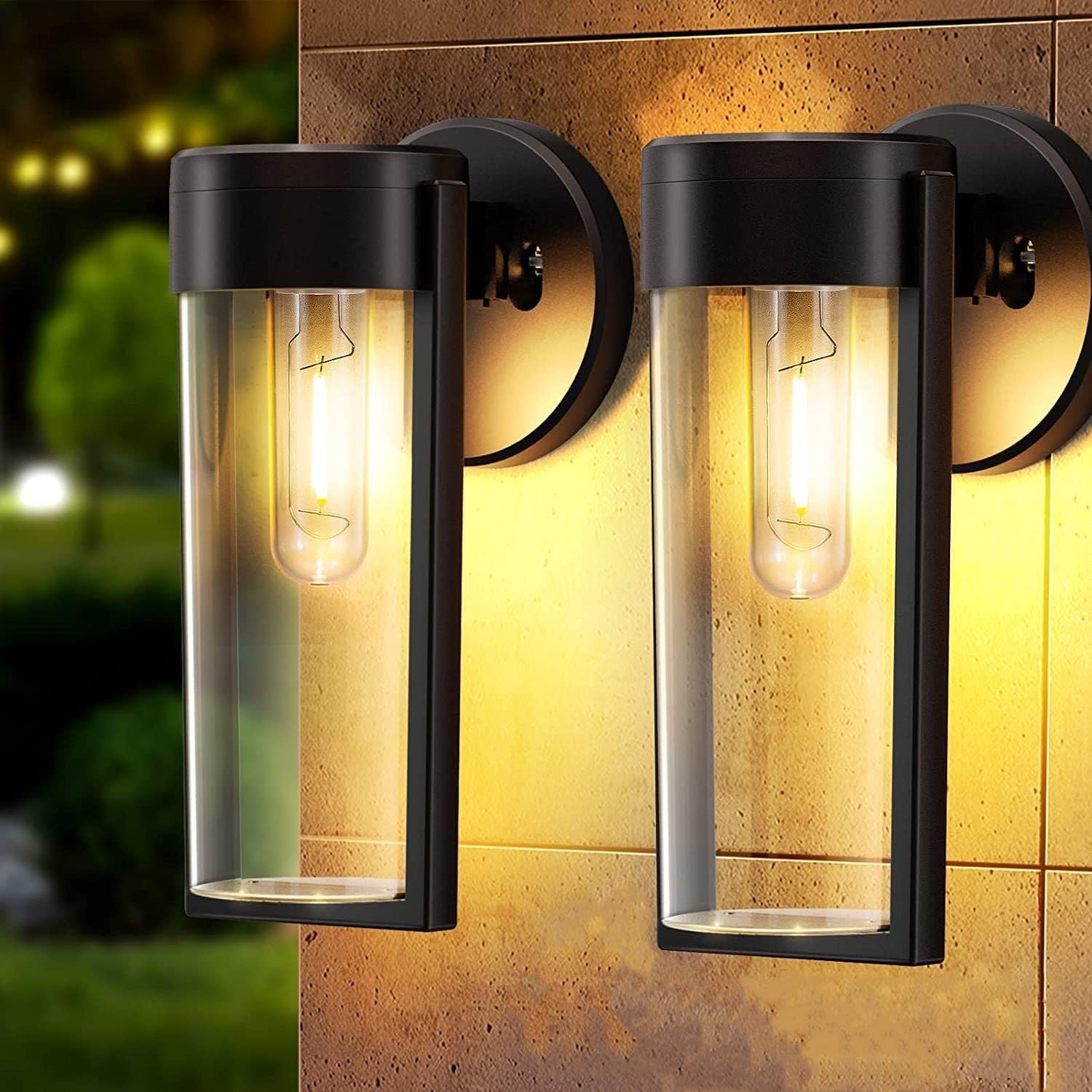 FORNORMSolar Fence Lights Outdoor 4 Pack, Garden Solar Lights Waterproof Black Wall Lantern Front Door Fence Patio Lighting with Clear Acrylic Shade