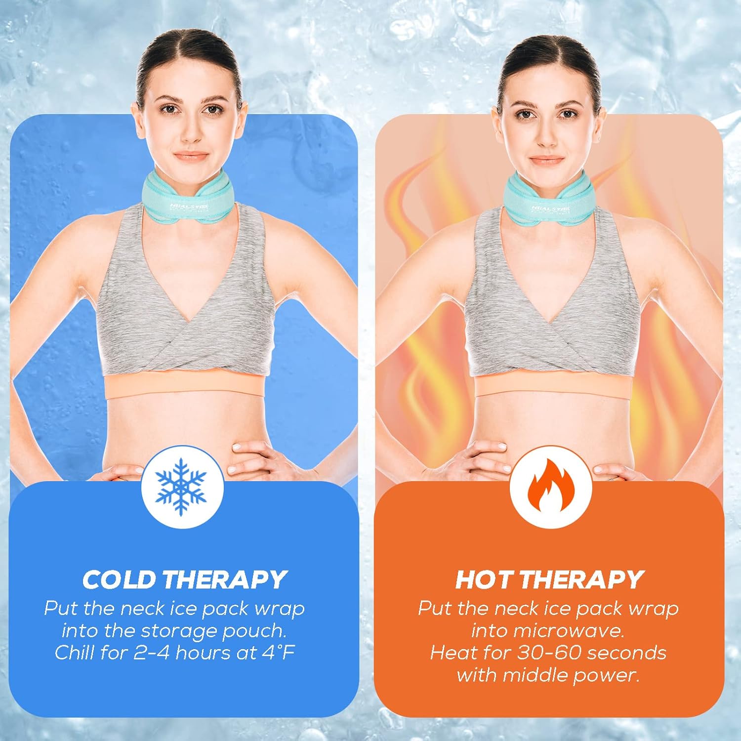 Neck Ice Pack Wrap,Cervical Ice Pack,Cold Compress Ice Packs for Injuries Reusable Cold & Hot Therapy Adjustable Flexible Gel Migraine Ice Head Wrap for Neck Pressure (Iceblue)