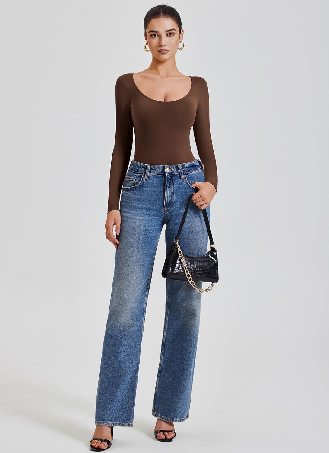 Avidlove Bodysuits for Women Long Sleeve Body Suits Womens Scoop Neck Bodysuit Double Lined Tops - Image 6