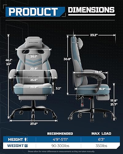 Miniatura 2 de GTPLAYER Sillas de juegos para adultos, asiento ergonómico grande y alto para juegos con reposapiés y soporte lumbar, cómoda silla de oficina