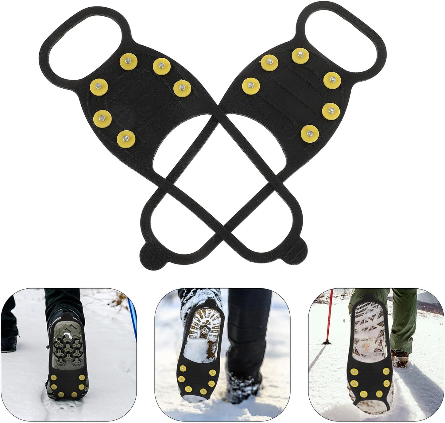 Ciieeo Anti-Slip Ice Grippers Shoe Covers Yellow Rubber Spikes, Non-Skid Crampon Traction Cleats for Outdoor Winter Hiking, Size 38-45 Snow and Ice Footwear Accessories