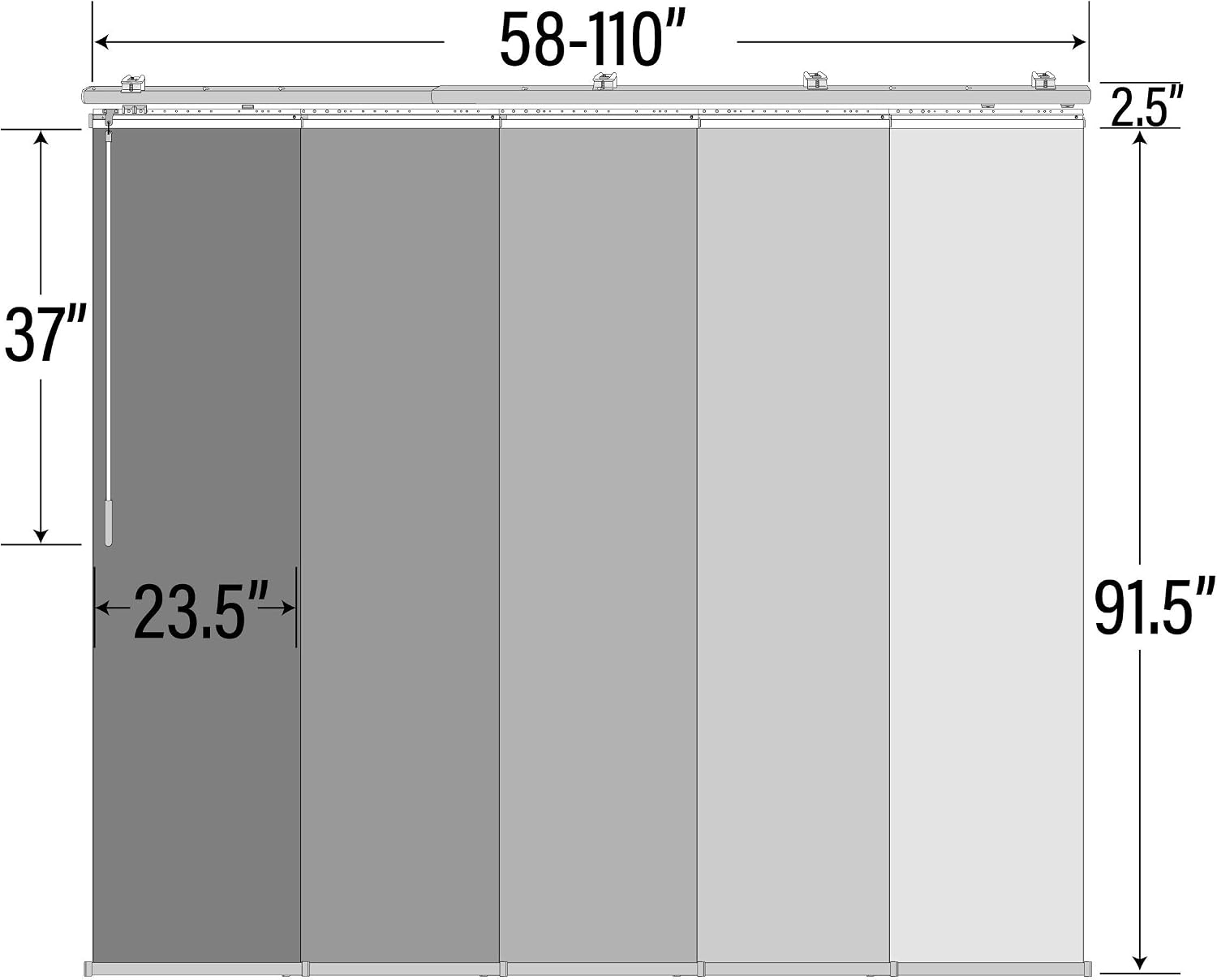 A&F Rod Décor - Embelished Snow 5-Panel Single Rail Panel Track Extendable 58"-110" W x 94" H, Panel width 23.5"