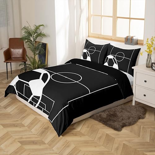 Miniatura 5 de Castle Fairy Juego de ropa de cama con estampado de campo de fútbol, juego de funda de edredón con temática de juegos deportivos de pelota para