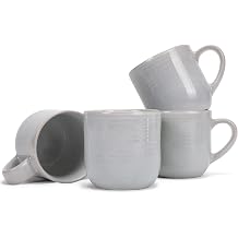 Elanze Designs Glossy Reactive Glaze Large 17 Fluid Ounce Everyday Kitchen Food Grade Ceramic Stoneware Coffee Mug Cup with Comfort Curved Handles, Set of 4, Pale Grey