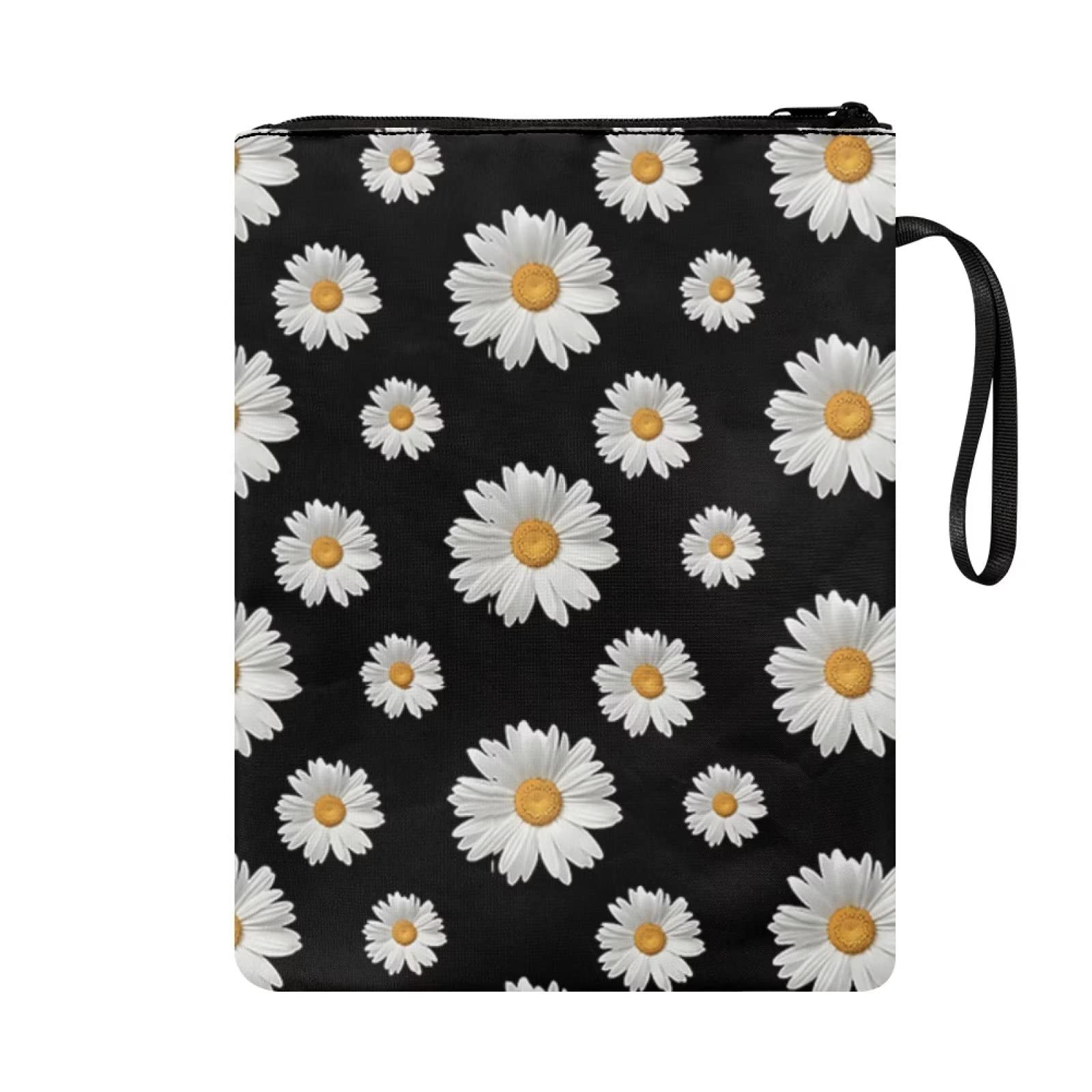 COEQINE Black Daisy Book Sleeves, Book Cover Case with Zipper for Casual Book Paperback Cover Fabric Book Cover with Front Pocket - Image 2