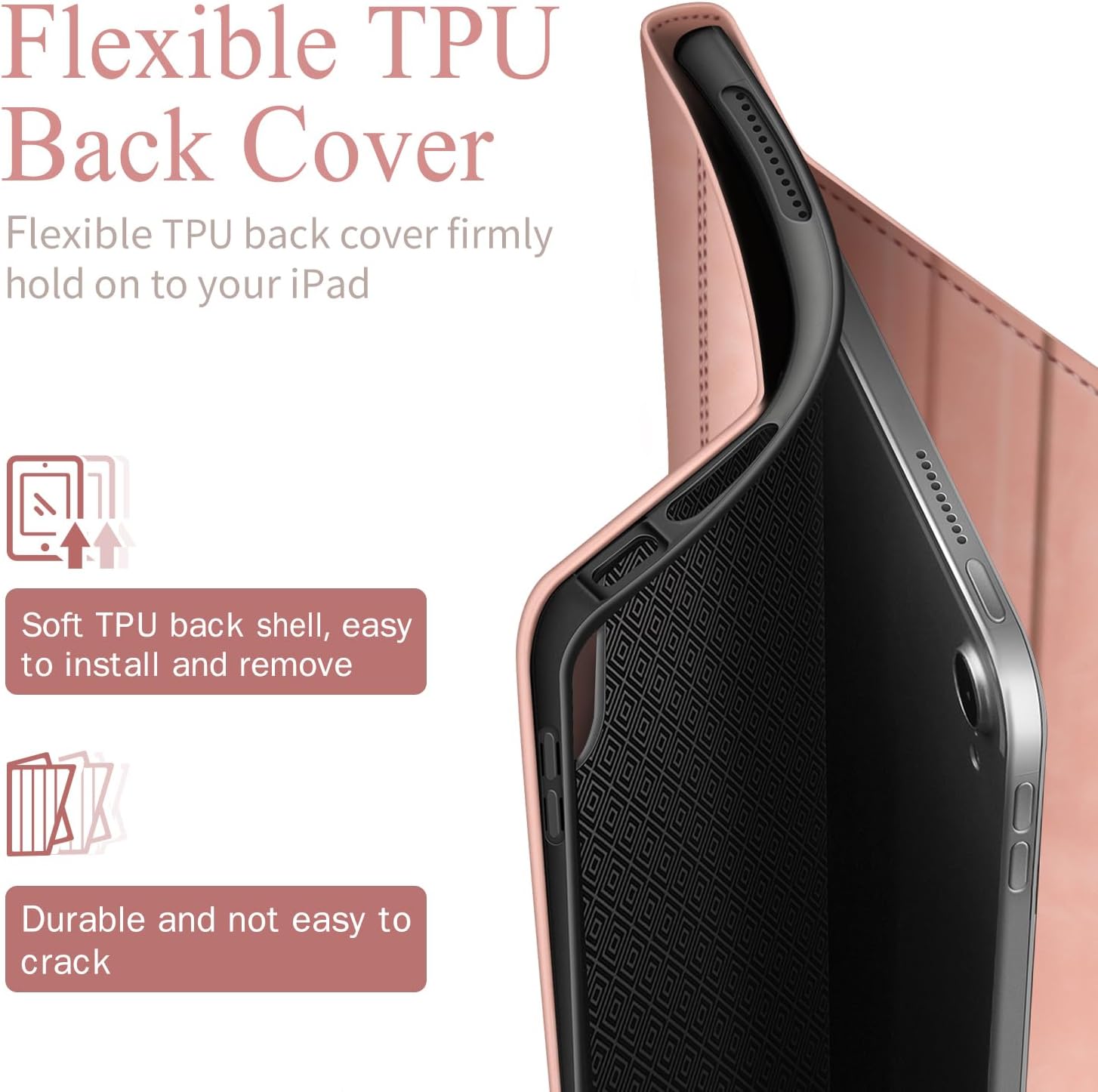 Antbox Case for iPad (A16) 11th (11'')/ 10th Generation (10.9'') High Grade Skin-Touch Vegan Leather with Built-in Pencil Holder Auto Sleep/Wake Function (Peach Pink)