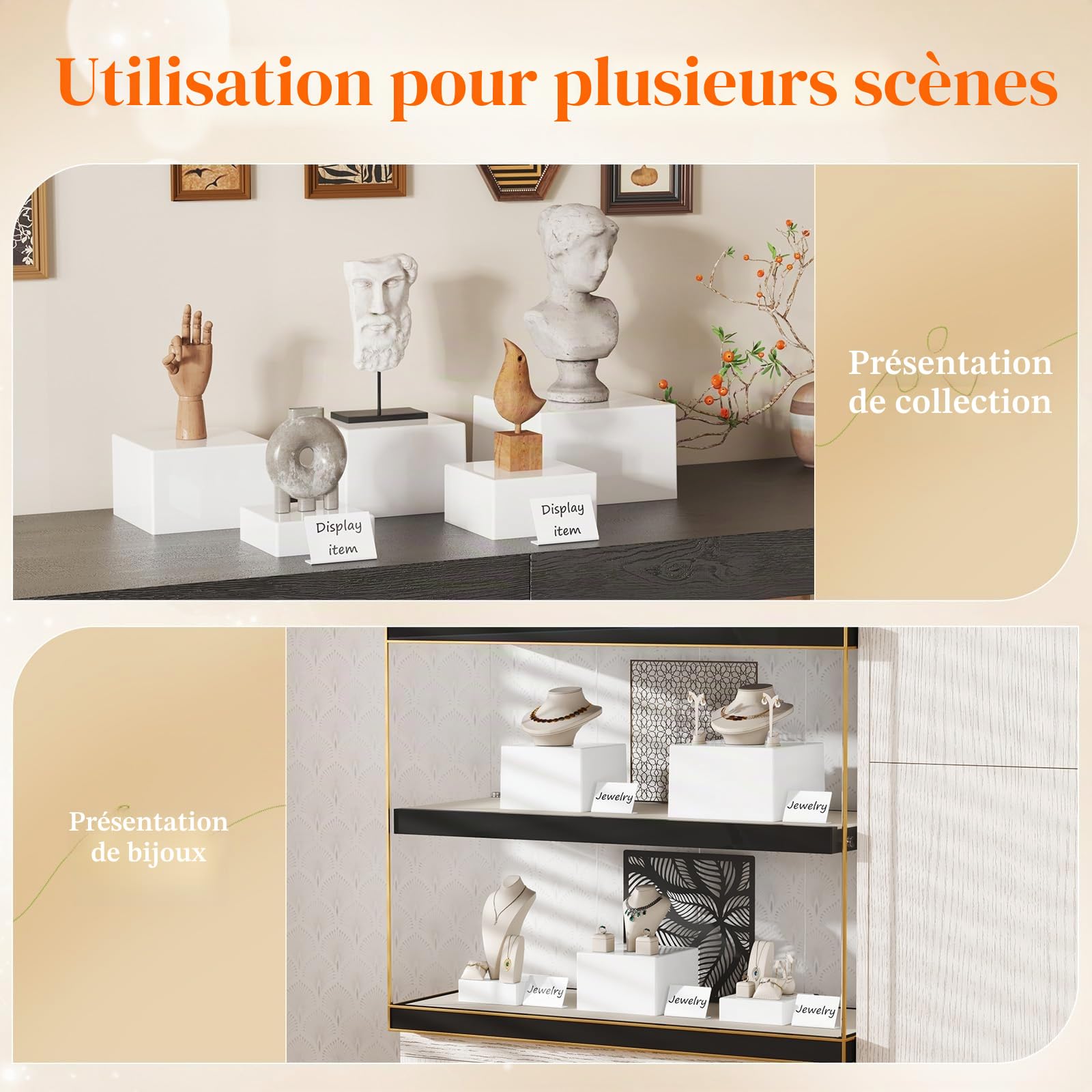 Lifewit Cube Presentoir Buffet, Présentoir Aperitif Buffet en Plastique, Supports pour Cupcakes pour Buffets, Mariages, Fêtes, Blanc, Lot de 5 (16/18/20/21/25 cm)