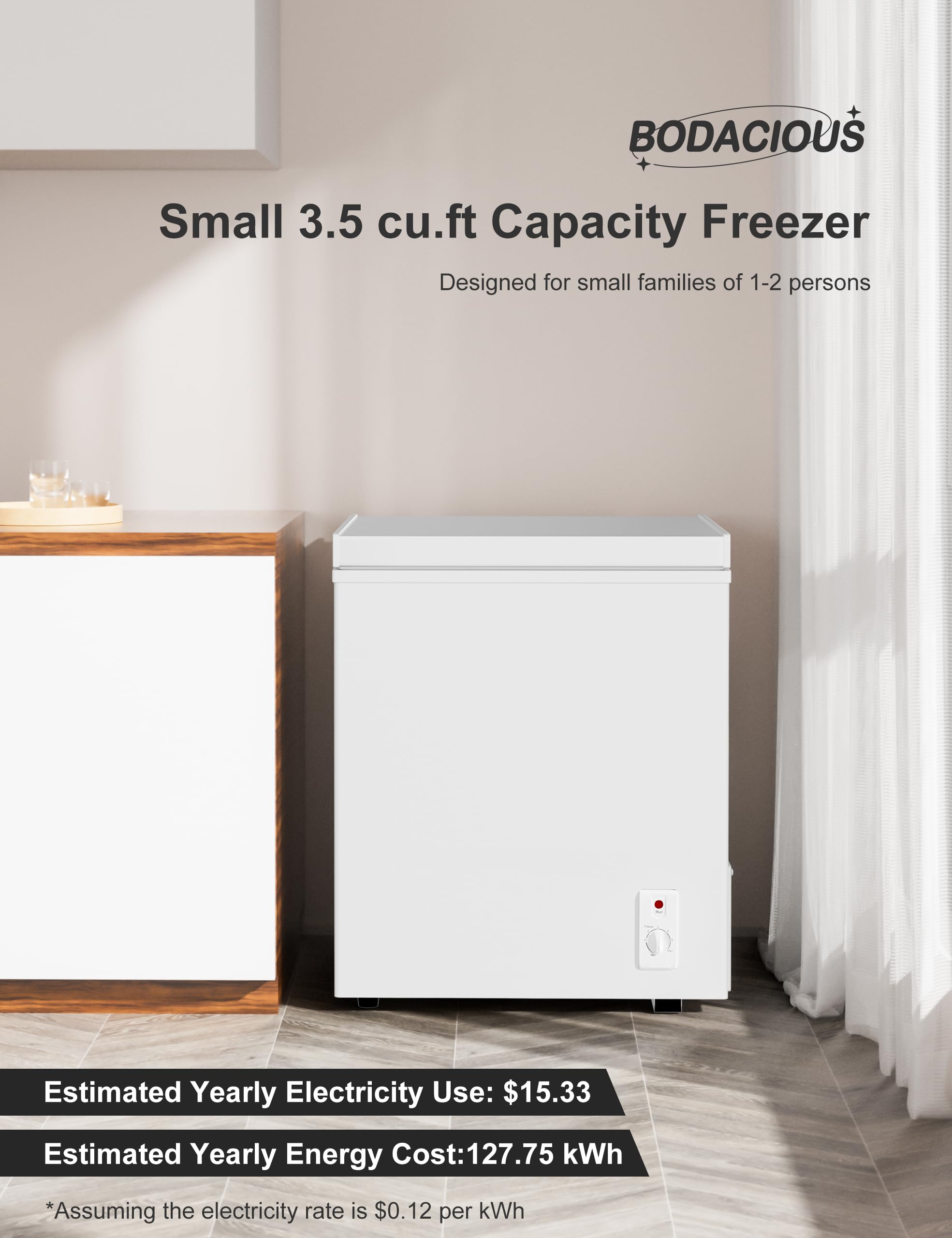 3.5 Cubic Feet Chest Freezer - Free Standing Top Open Door Compact Mini Deep Freezer, Energy-Efficient, Quiet(38db) W/Adjustable Temperature For Apartments And Rvs, Home, Bar, Dorm, Kitchen (Black) on Fridge.com - View 6