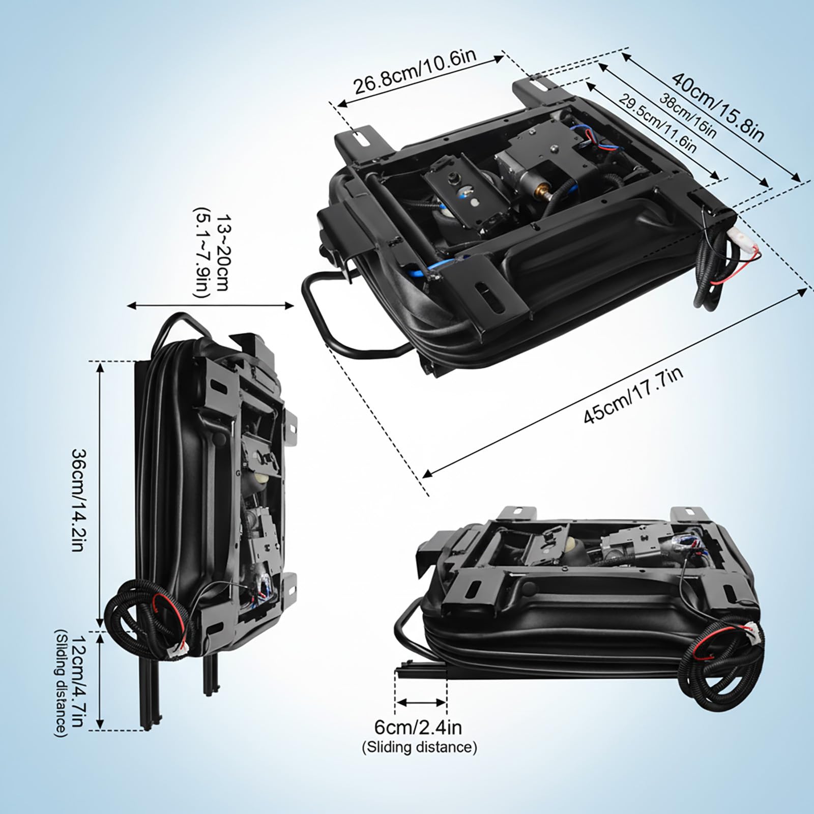 Robuste Luftfederungs-Sitzbasis mit 24 V/12 V eingebautem Kompressor, verstellbare Höhe und Gleitschiene, kompatibel mit Wohnmobilen, LKWs und Nutzfahrzeugen, stoßdämpfend, einfache Installation (12 V