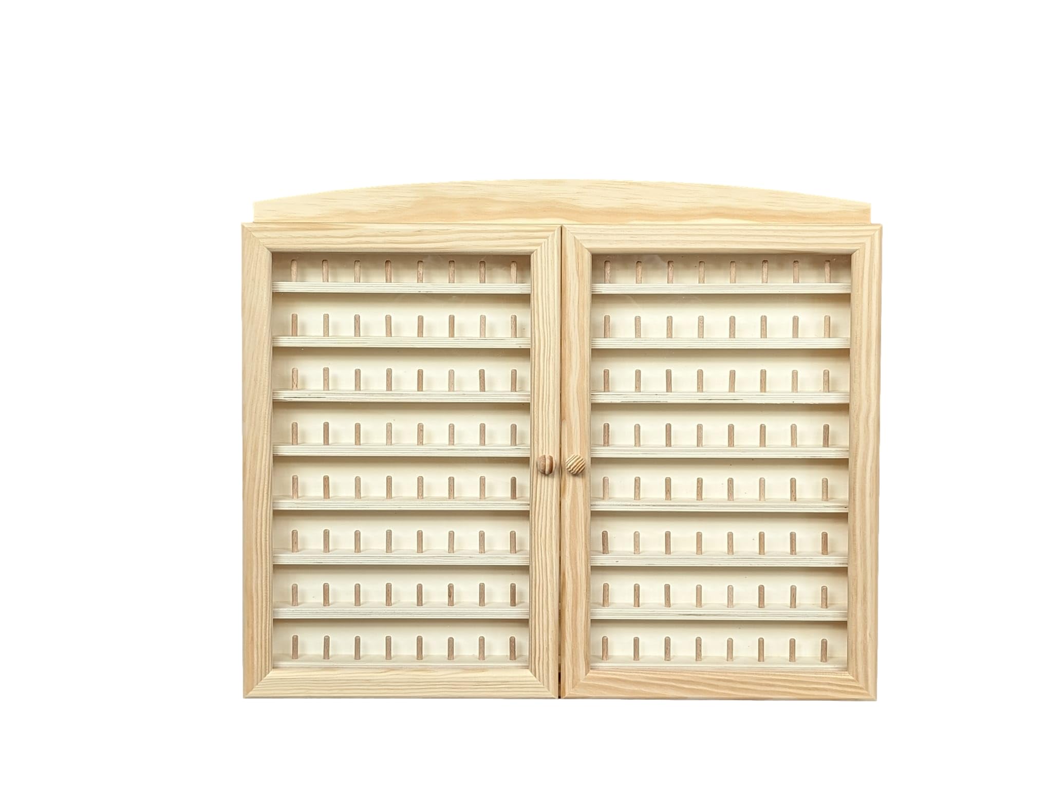 GRECA Vitrina Colecciones dedales. 2 Puertas. Capacidad: 144 dedales. Medidas (Ancho/Fondo/Alto): 60 * 6 * 54 cms. En Madera de Pino en Crudo. para Pintar.. Altura Entre baldas: 4,5 cms.