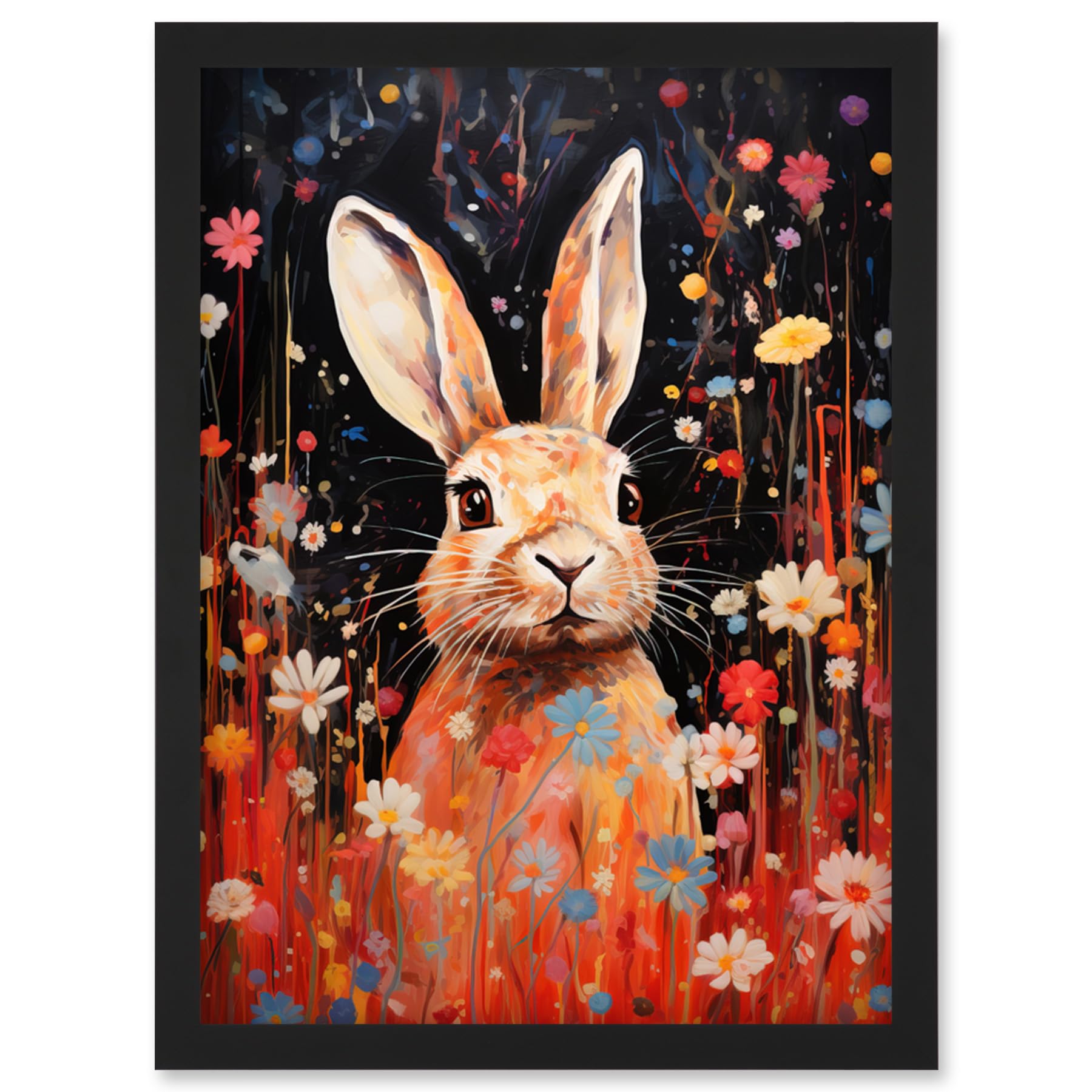Artery8 Spring Bliss Oil Painting Cute Bunny Rabbit In A Daisy Flower Meadow Kids Bedroom Wall Art PrintA4 Size from B&Q