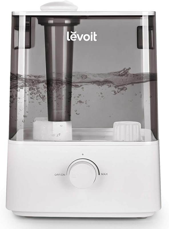 Humidificador ultrasónico de llenado superior Levoit Classic300, tanque extra grande de 6 l, 60 h | Súper silencioso, fácil de usar y limpiar, boquilla de rotación de 360°, control de perilla simple, manija, apagado automático, gris