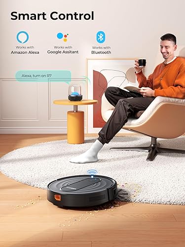 Miniatura 4 de Airzeen Robot aspirador  Aspirador robótico con refuerzo de alfombra, 120 minutos máximo, limpieza personalizada, robot de aspiradora para carga