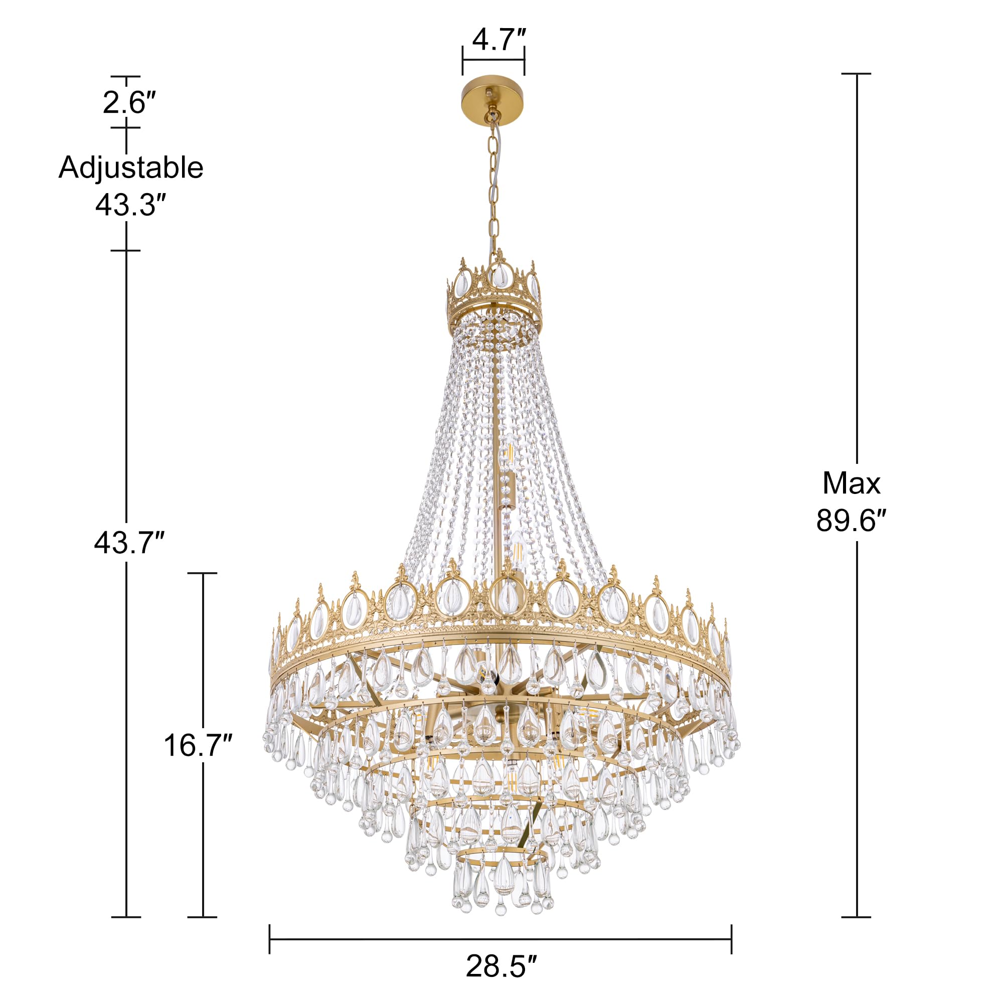 TOCHIC French Empire Crystal Chandelier 9 Lights Modern Gold