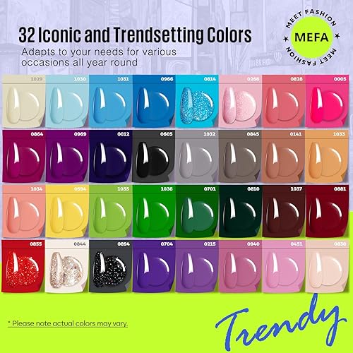 Miniatura 3 de MEFA Juego de 35 esmaltes de uñas de gel, 32 colores, colección para todas las estaciones, juego de esmaltes de uñas de gel con base matebrillante,