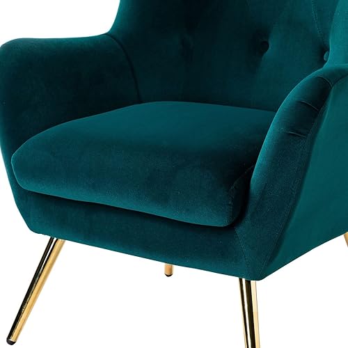 Miniatura 8 de Silla decorativa de terciopelo, moderna silla con brazo con respaldo de alas con patas de metal dorado, silla individual tapizada de terciopelo para