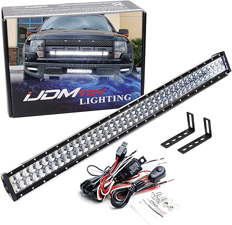 Amazon Ijdmtoy グリルマウント40インチledライトバーキット 09 14フォードf150 Raptorに対応 240wハイパワーledライトバー ボンネット下取り付けブラケット オン オフスイッチ配線キット ライト ランプ 車 バイク